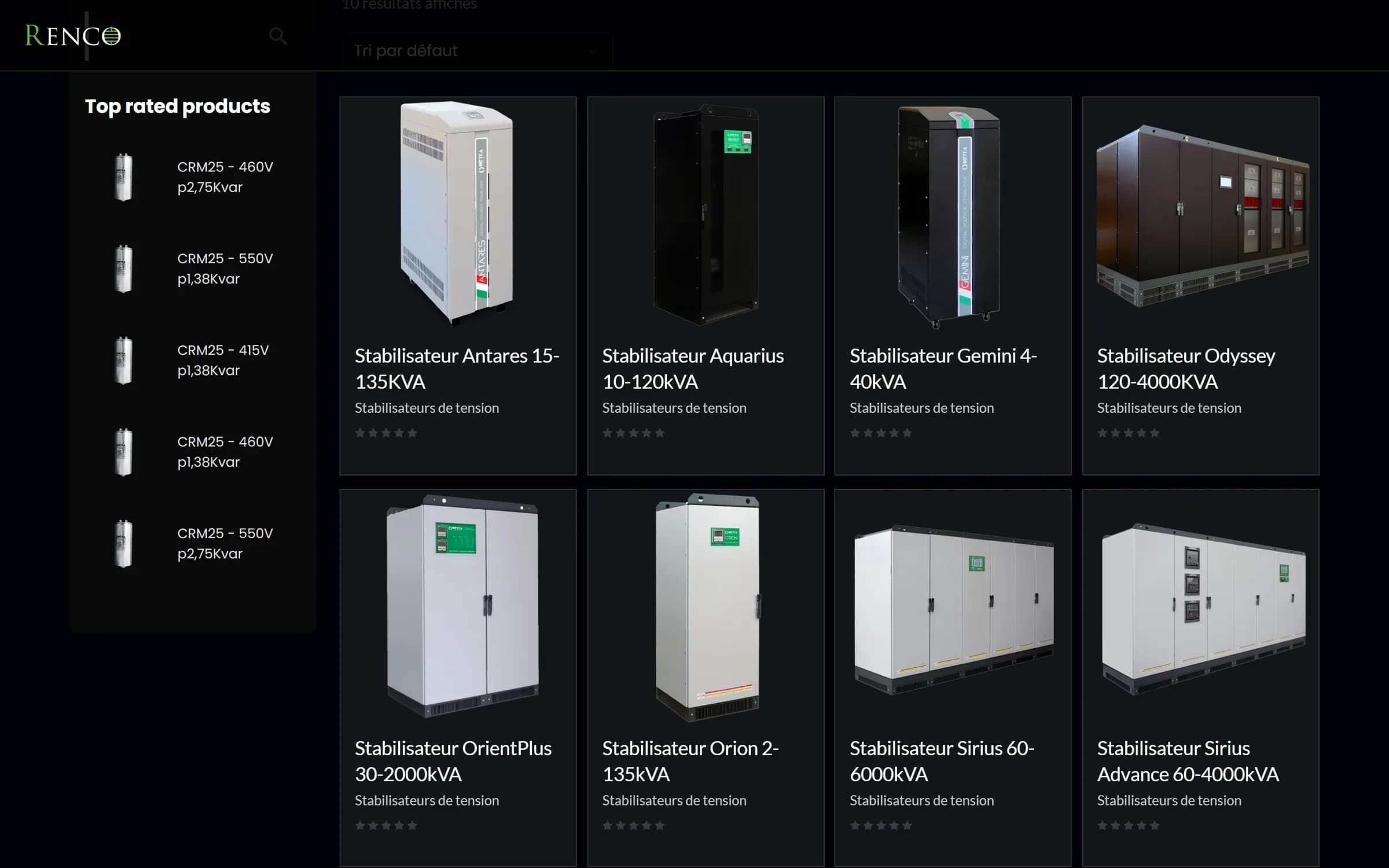 Online catalogue: a grid of eight voltage stabilisers