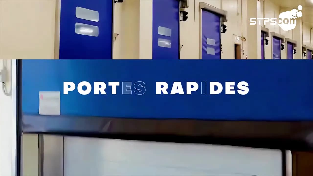 STPS COM presentation video: high-speed doors, dock levellers, loading bays and aerial views of equipped warehouses
